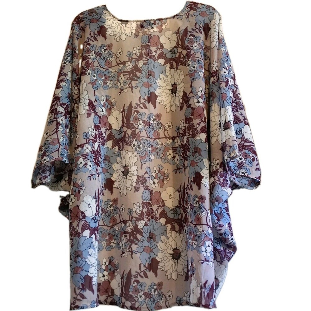 David and Young Floral Kimono Wrap One Size OSFM Semi Sheer Open Front Cardigan - Picture 3 of 9